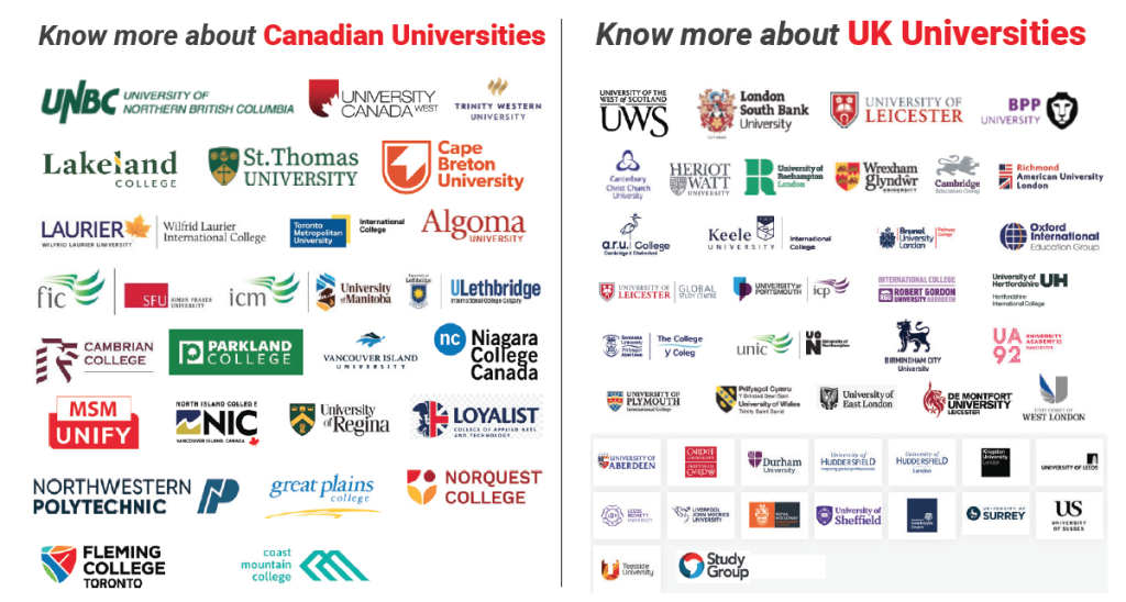 University list Canada and UK