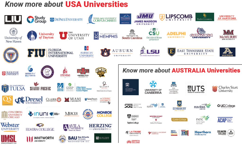university list usa and Aus